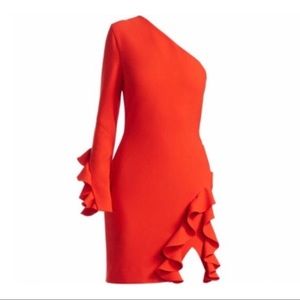 Authentic Cinq a Sept Pia Red Ruffle One Shoulder Dress